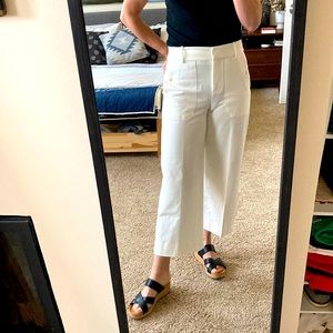 J.Crew Sydney wide-leg pants in bi-stretch cotton blend. Ivory. Petite 6.